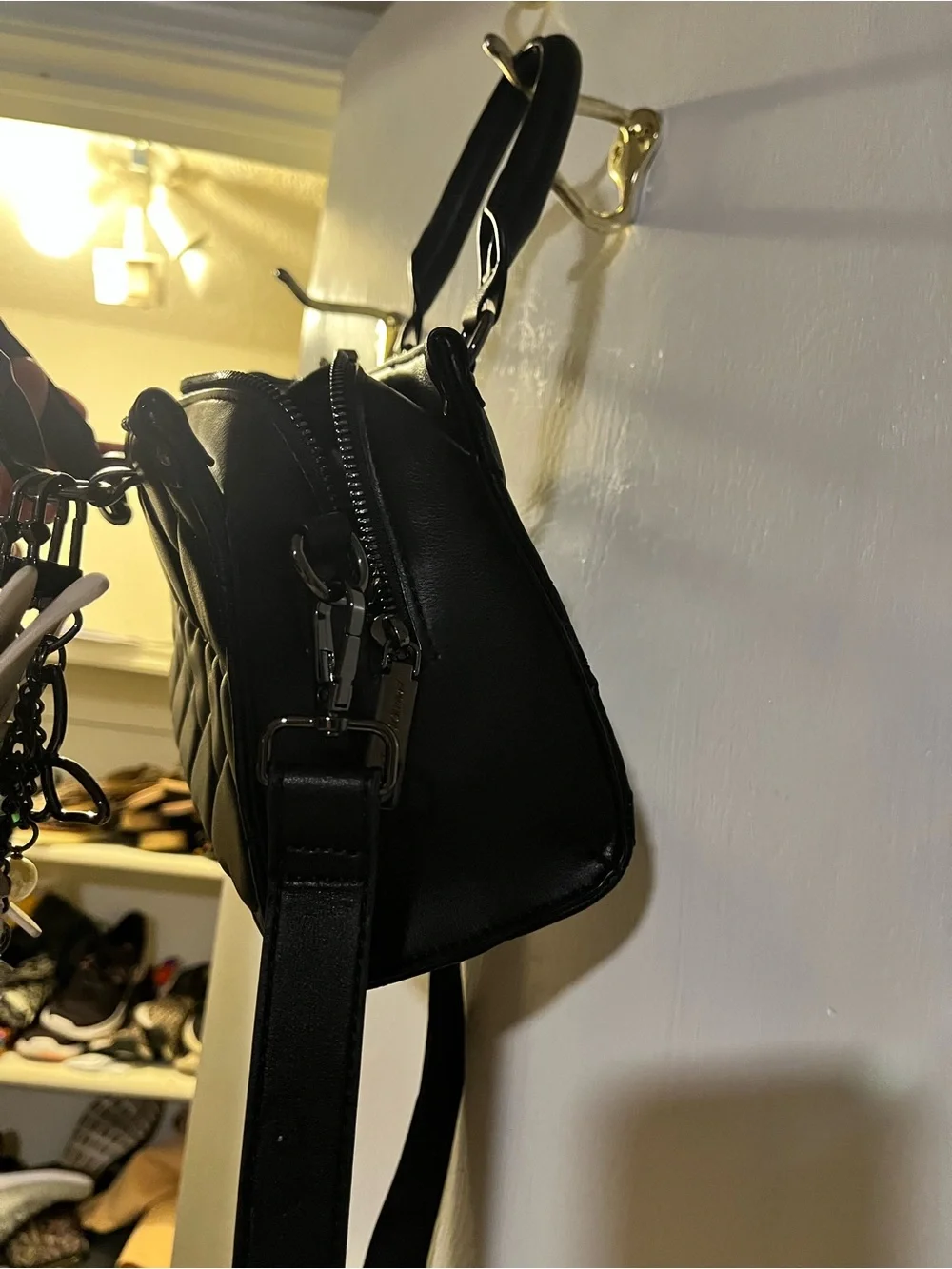 Betsey Johnson Black Crossbody Bag with White Butterfly Charm
